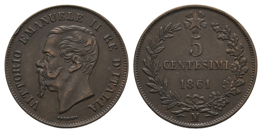  Ausland; Italien; 5 centesimi 1861   