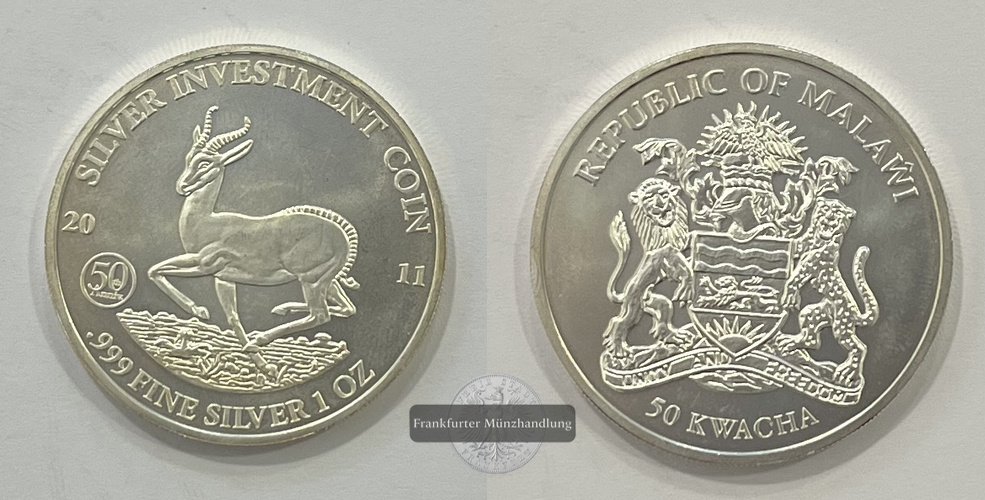  Malawi 50 Kwacha 2011 Springbok FM-Frankfurt Feingewicht: 31,1g   