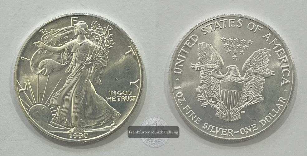  USA 1 Dollar 1990 (1986-2021) Walking Liberty FM-Frankfurt KM#273 Feinsilber: 31,1g   