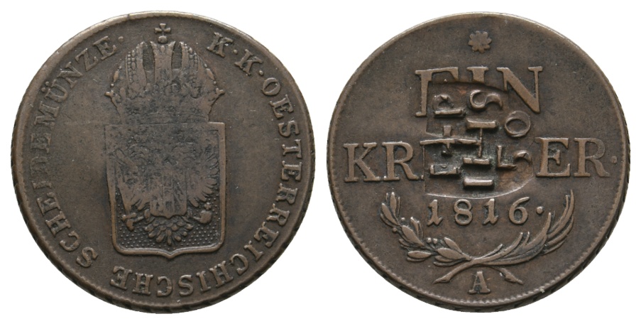  Ausland; Österreich; Kleinmünze 1816; mit Gegenstempel   