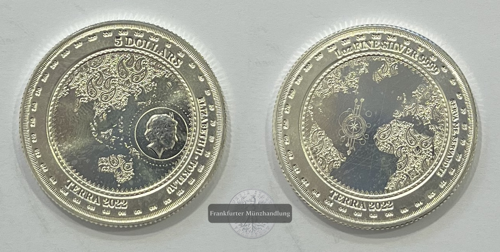 Tokelau 5 Dollars Elizabeth II Terra 2022 FM-Frankfurt Feinsilber: 31,1g   