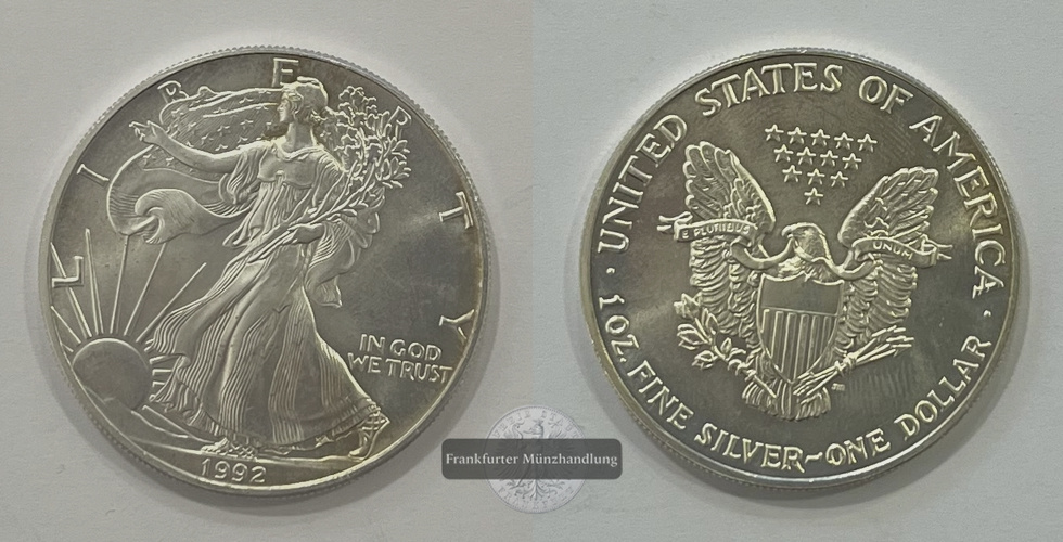  USA 1 Dollar 1992 (1986-2021) Walking Liberty FM-Frankfurt KM#273 Feinsilber: 31,1g   