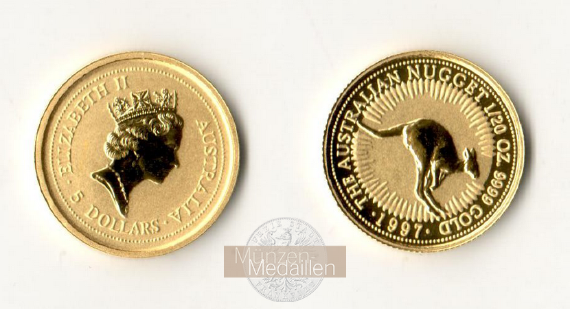 Australien  5 Dollar  1997 MM-Frankfurt Feingold: 1,56g Kangaroo  