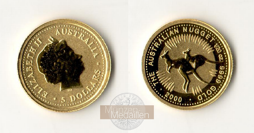 Australien  5 Dollar  2000 MM-Frankfurt Feingold: 1,56g Kangaroo  