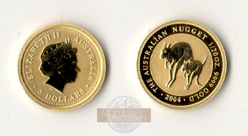 Australien  5 Dollar  2004 MM-Frankfurt Feingold: 1,56g Kangaroo  
