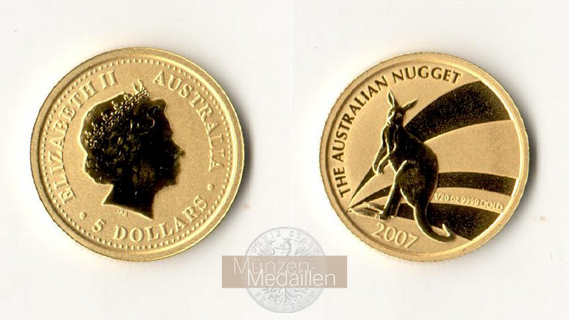 Australien  5 Dollar  2007 MM-Frankfurt Feingold: 1,56g Kangaroo  