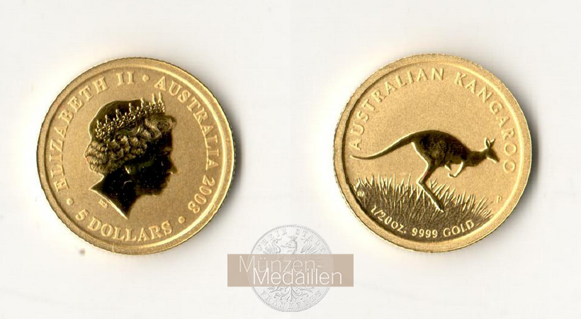 Australien  5 Dollar  2008 MM-Frankfurt Feingold: 1,56g Kangaroo  