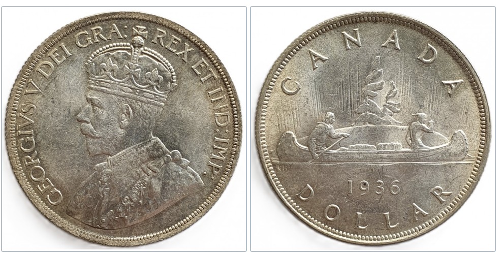  Kanada 1 Dollar, 1936 König Georg V. (1911 - 1936)Silber Münze 18,66 g fein ERHALTUNG   