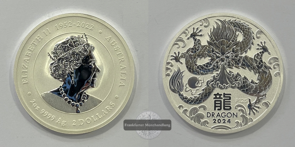  Australien 2 Dollars 2024 Year of the Dragon 2 Unzen KM#4641 FM-Frankfurt Feinsilber: 62,2g   