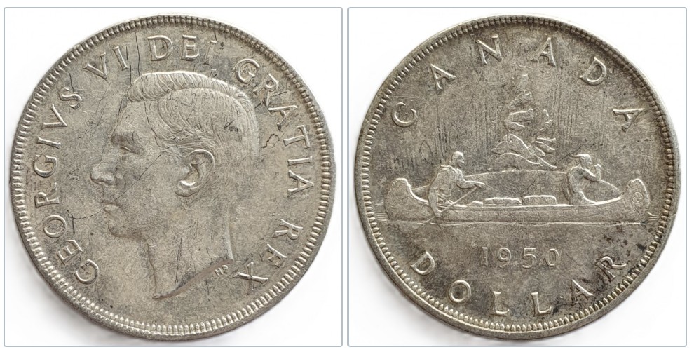 Kanada 1 Dollar, 1950 König George VI. (1937 - 1952) Silber Münze 18,66 g fein ERHALTUNG