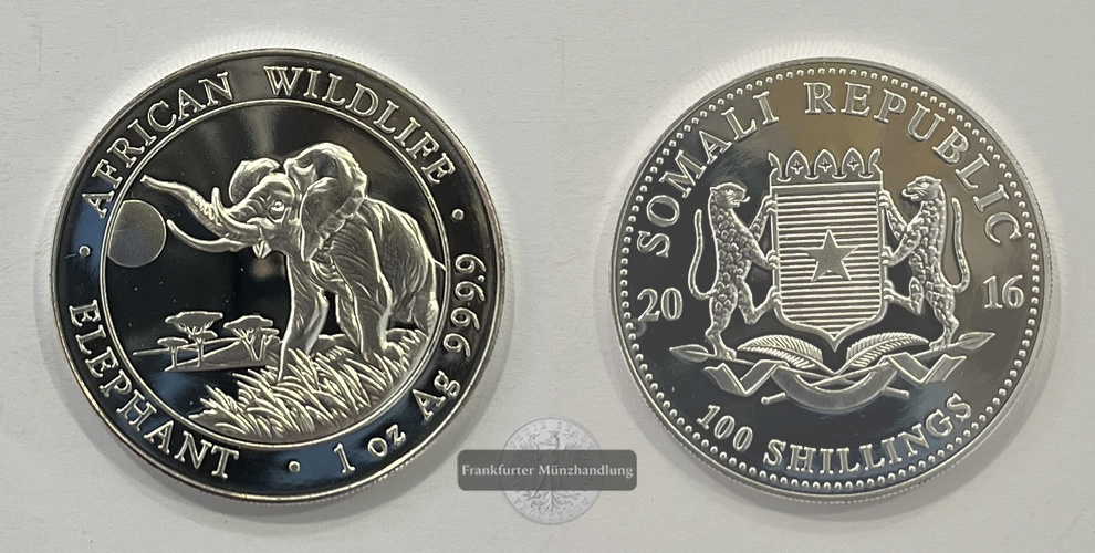  Somalia  100 Schilling 2016 African Wildlife Elephant FM-Frankfurt  Feinsilber: 31,1g   