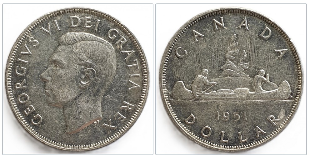  Kanada 1 Dollar, 1951 König George VI. (1937 - 1952) Silber Münze 18,66 g fein ERHALTUNG   