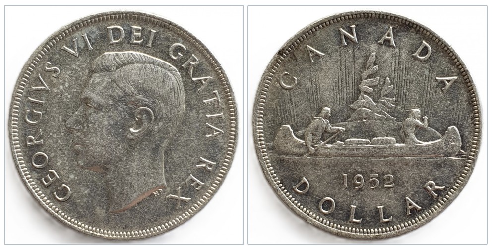  Kanada 1 Dollar, 1952 König George VI. (1937 - 1952) Silber Münze 18,66 g fein ERHALTUNG   