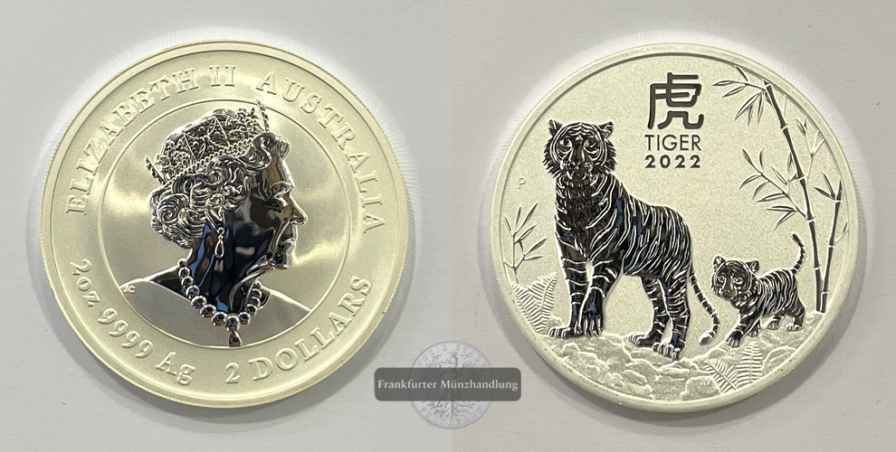  Australien  2 Dollar 2022 Jahr des Tigers  FM-Frankfurt Feinsilber: 62,22   