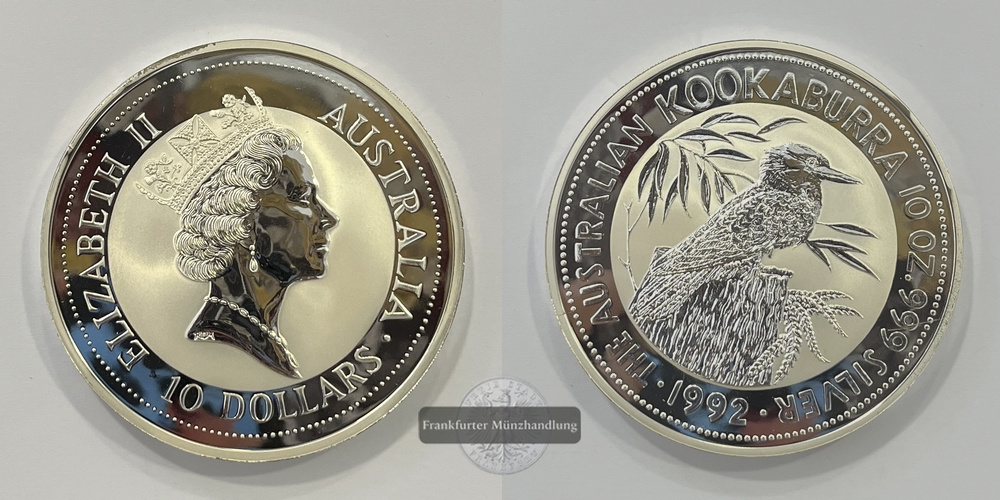  Australien 10 Dollar 1992 Kookaburra 10 Unzen FM-Frankfurt Feinsilber: 311g   