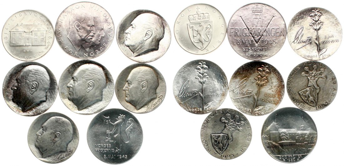 Norwegen: Wertvolles Silberlot mit Gedenkmünzen, nähere Information unten!   