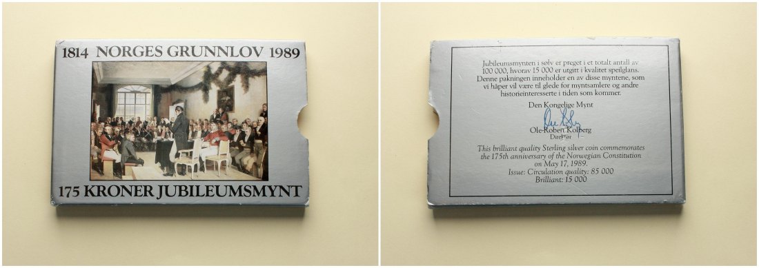  Norwegen: Olav V., 175 Kroner, stgl. zum Gundgesetz Jubiläum, in Silber, siehe unten.   