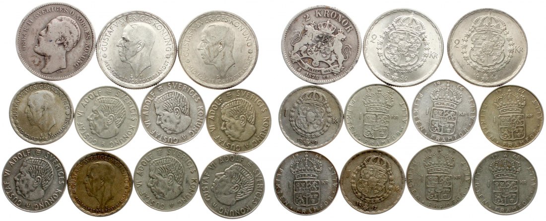 Schweden: Wertvolles Silberlot von 48 Münzen mit 164,45 Gramm und 72 Gramm reinem Silber!   