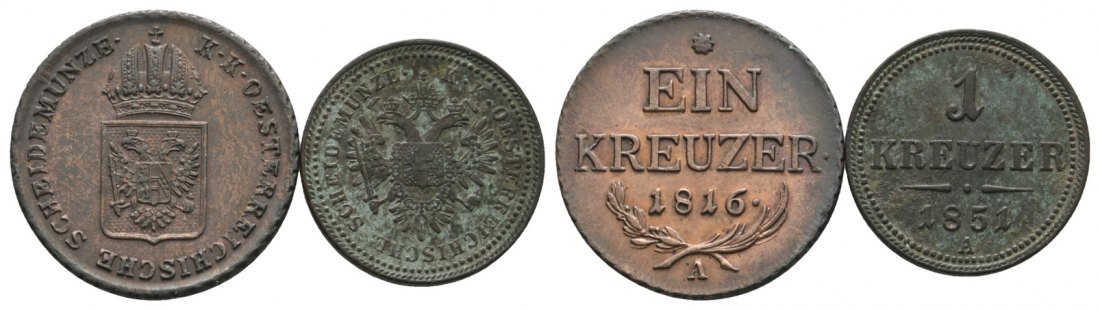  Ausland; Österreich; 2 Kleinmünzen 1816 / 1851   
