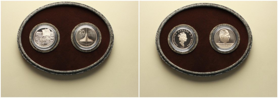  Norwegen/Kanada:) Set aus 2 Münzen in Stempelglanz! Selten! siehe unten! 20 Kroner & % Dollar.   