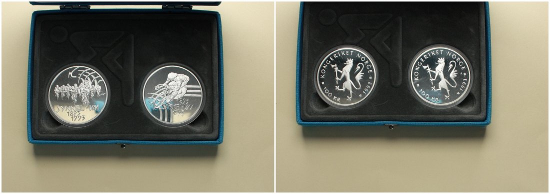  Norwegen: 2 x 100 Kronen zur Fahrradweltmeisterschaft Oslo-Hamar 1993, SEHR SETLEN!   