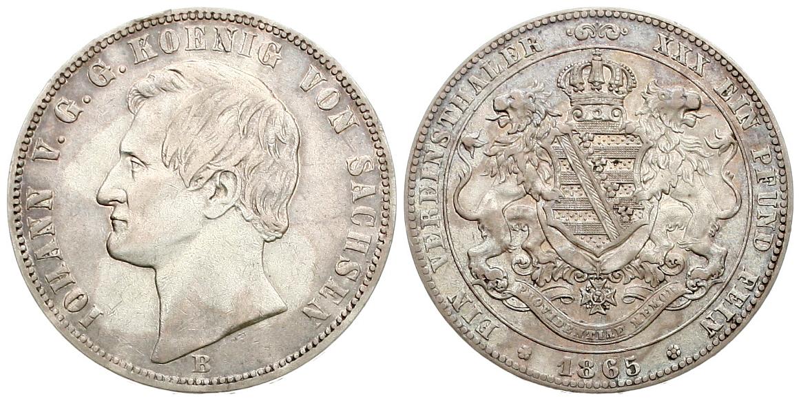  Sachsen, Königreich: Johann 1854-1873, 1 Taler 1865  fvz/vz, siehe unten!   