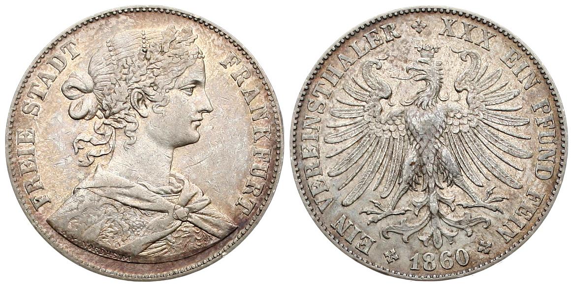  Frankfurt: 1 Taler 1860, Vereinstaler, vz   