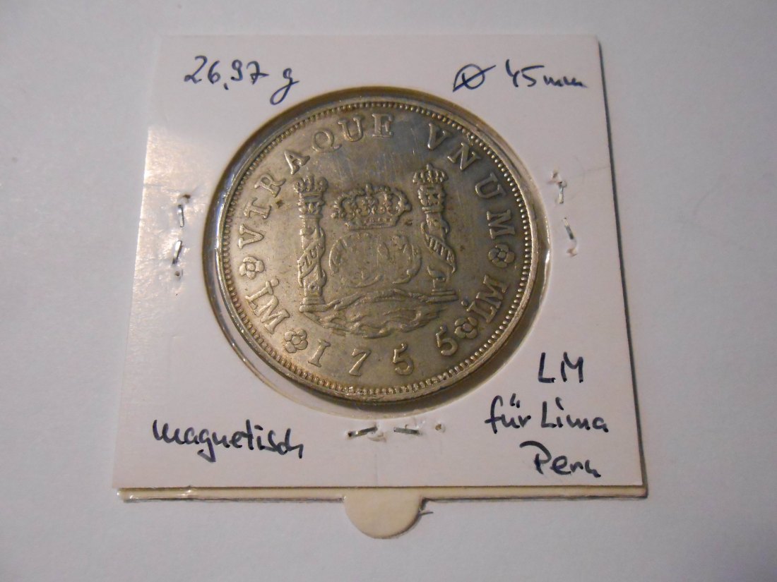  #MED109   Repro  8 Reales 1755 Silbermünze aus der spanischen Kolonie Peru   