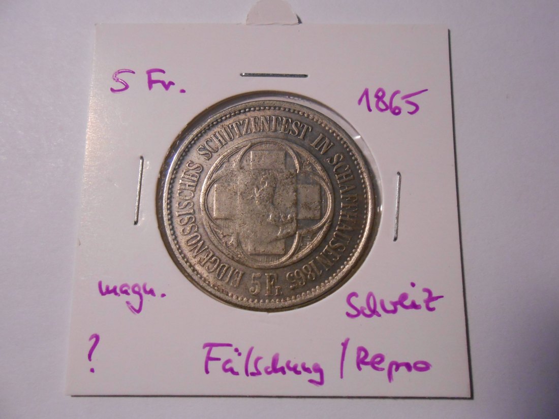  #MED110 Repro 5 Franken 1865 Gedenkausgabe Schützenfest in Schaffhausen   