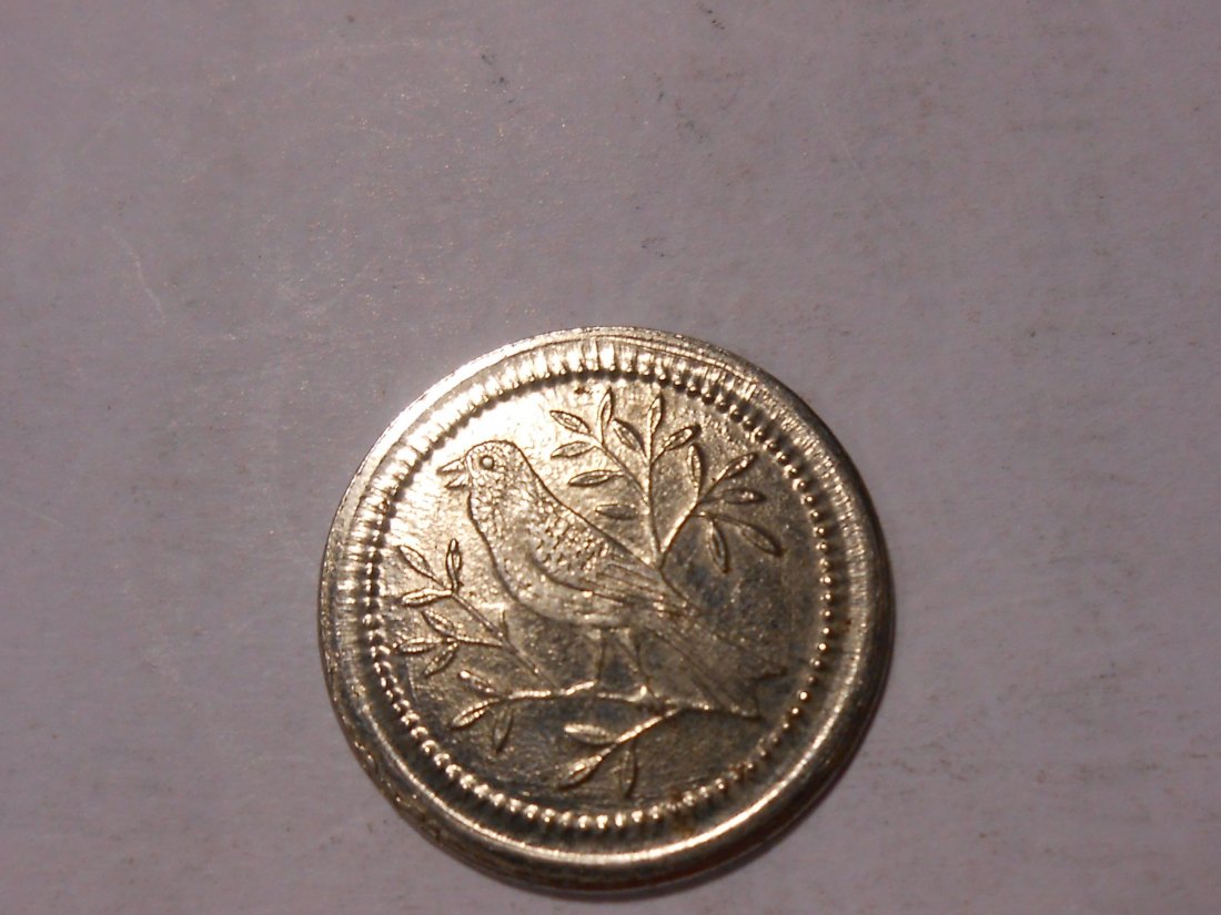  #MED7 Spielmarke / 2 im Sternenkranz, auf der Rückseite ein Singvogel   