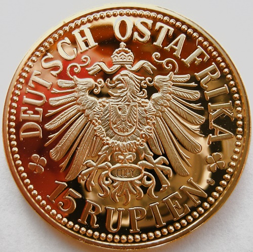  DOA 15 Rupien 1916, Copy, Cu vergoldet, 40 mm, 27,34 g   