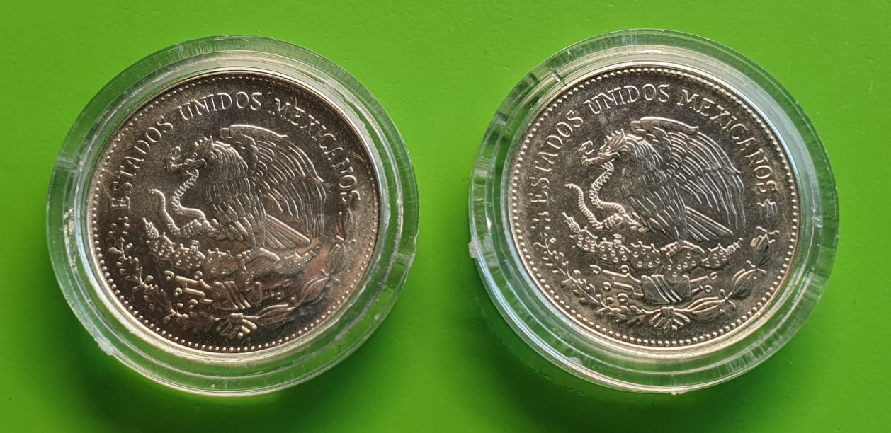  2 x Mexiko 25 Pesos, 1986 Fußballweltmeisterschaft Silber Münzen 15,56 g fein   