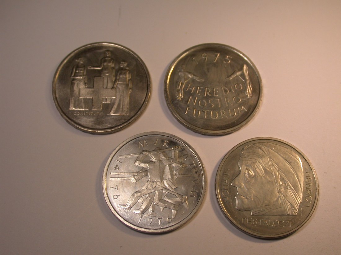  Schweiz Gedenkmünzen  4 x 5 Franken 1974 - 1977 in unc    Originalbilder   