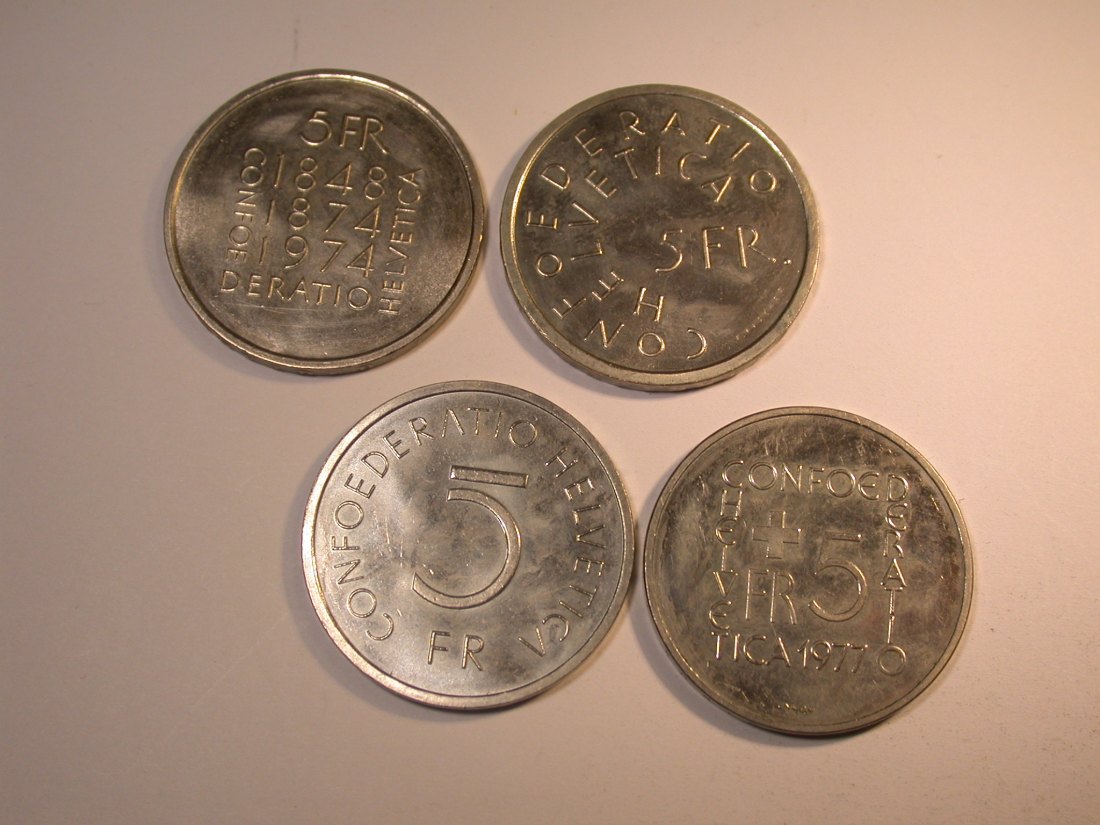  Schweiz Gedenkmünzen  4 x 5 Franken 1974 - 1977 in unc    Originalbilder   
