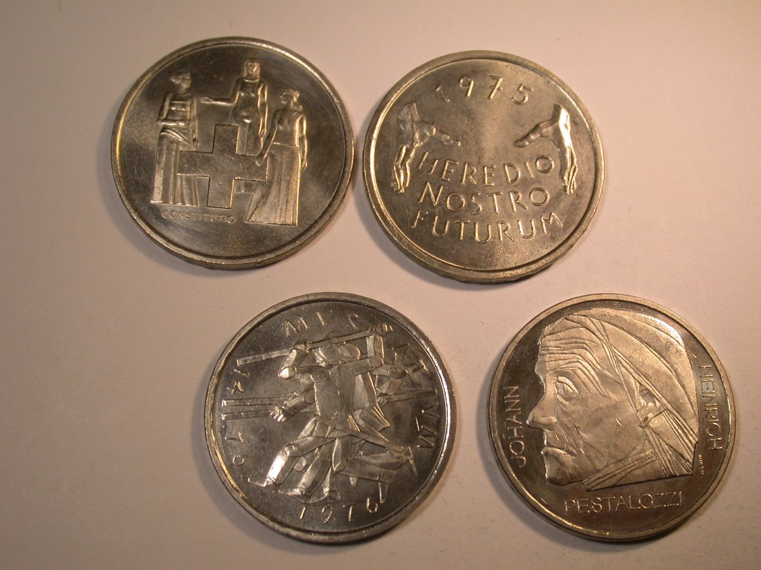  HOT-Lot Schweiz Gedenkmünzen  4 x 5 Franken 1974 - 1977 in unc    Originalbilder   