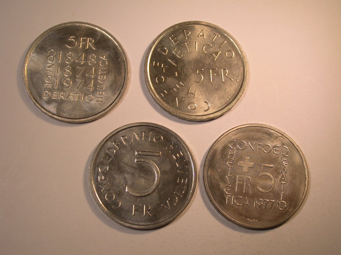  HOT-Lot Schweiz Gedenkmünzen  4 x 5 Franken 1974 - 1977 in unc    Originalbilder   