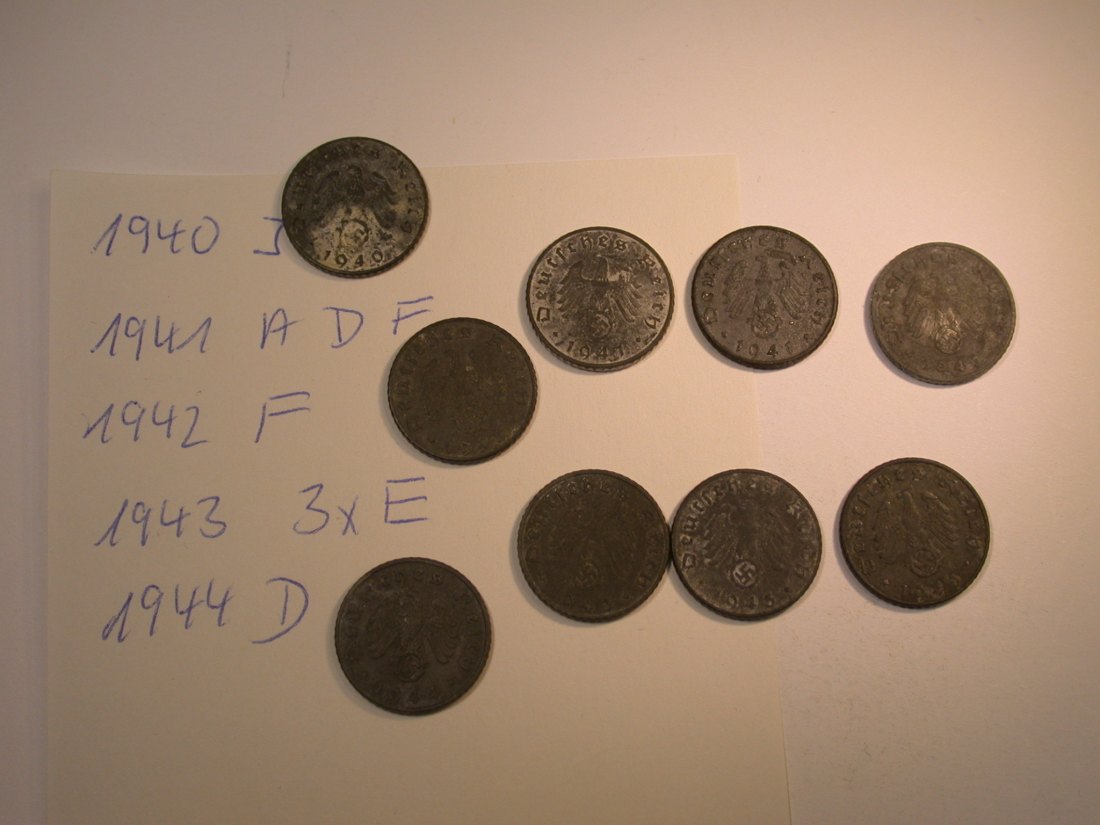  3. Reich 5 Pfennig  1940-1944 9 Stück    Originalbilder   