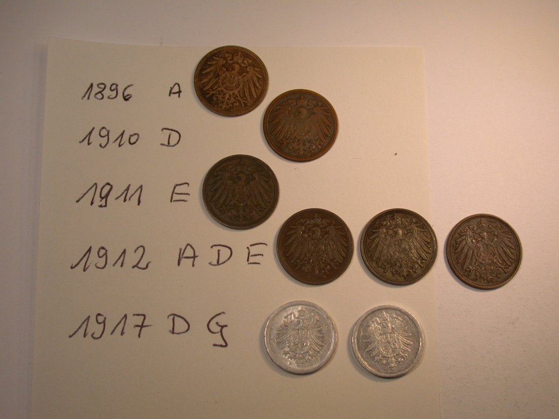  Kaiserreich  1 Pfennig 1896-1917  8 Münzen verschieden   Originalbilder   