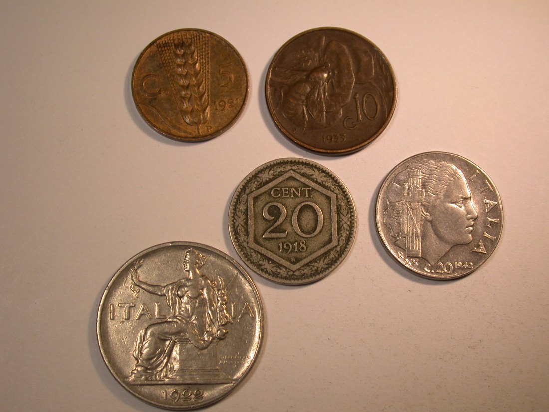  Italien  1918-1942 5 Münzen verschieden   Originalbilder   