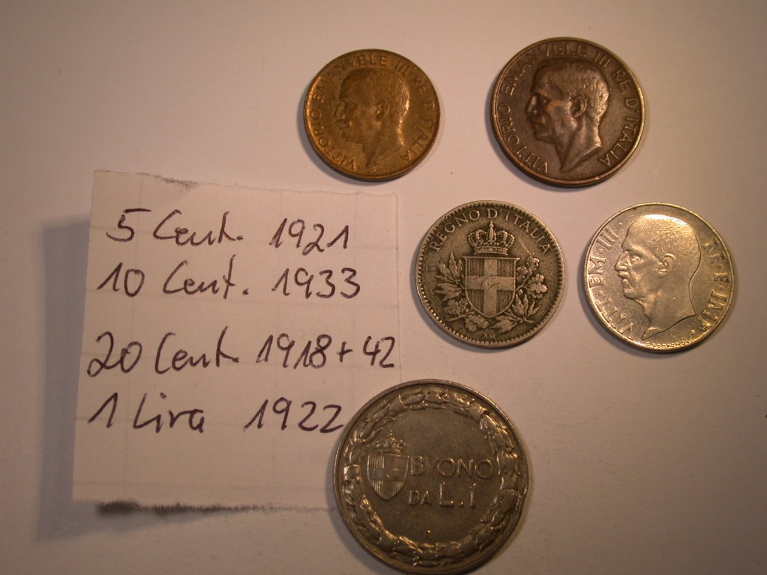 Italien  1918-1942 5 Münzen verschieden   Originalbilder   