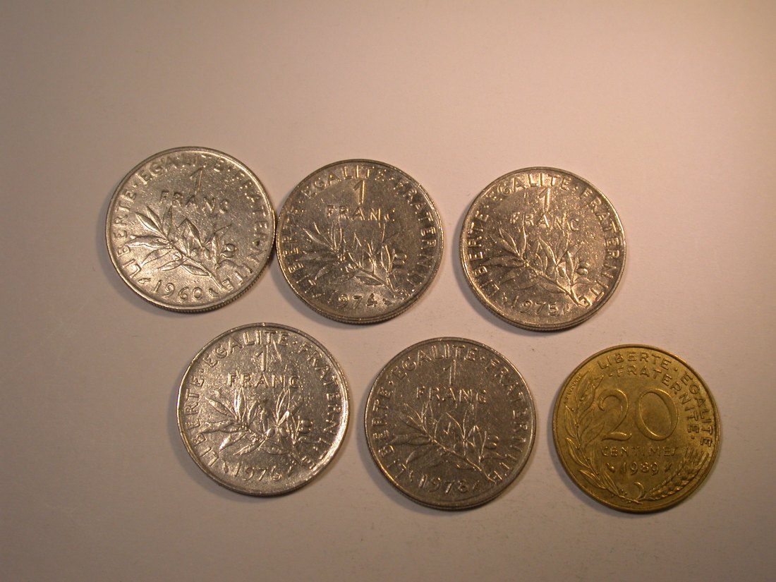  Frankreich 1960-1989  6 Münzen verschieden   Originalbilder   