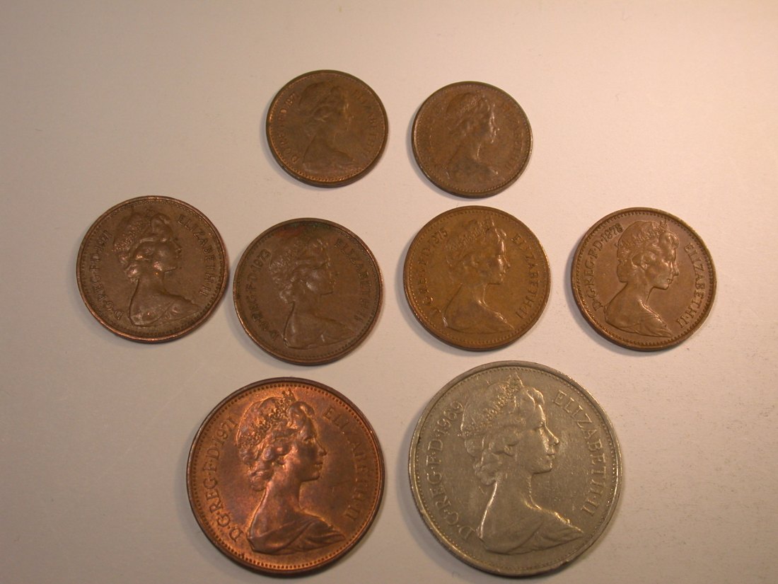  Großbritannien  1969-1978  8 Münzen verschieden  Originalbilder   