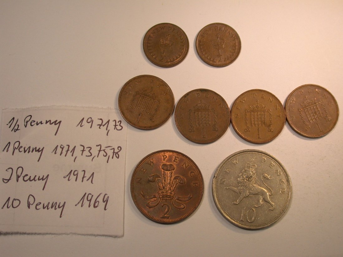  Großbritannien  1969-1978  8 Münzen verschieden  Originalbilder   