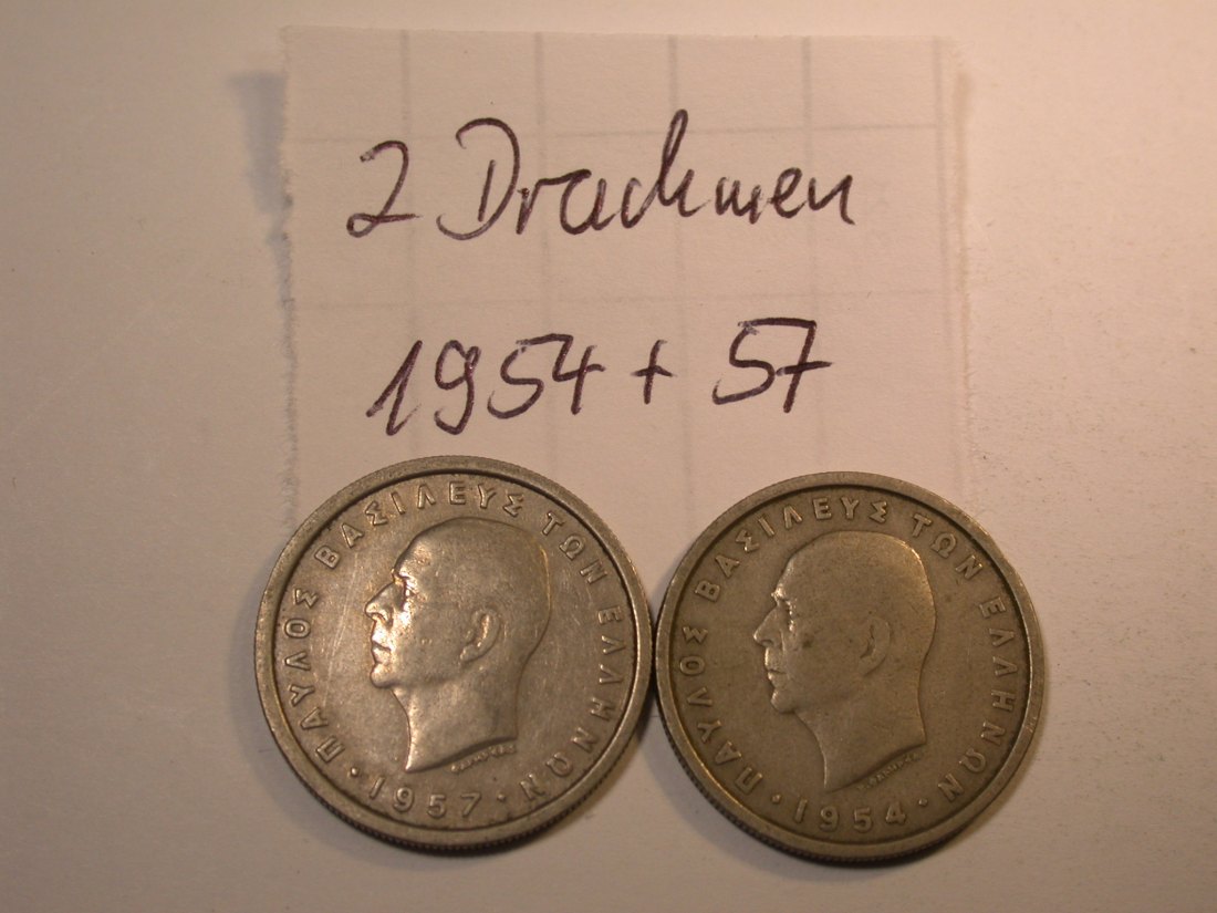  Griechenland 2 x 2 Drachmen 1954 + 1957  Originalbilder   