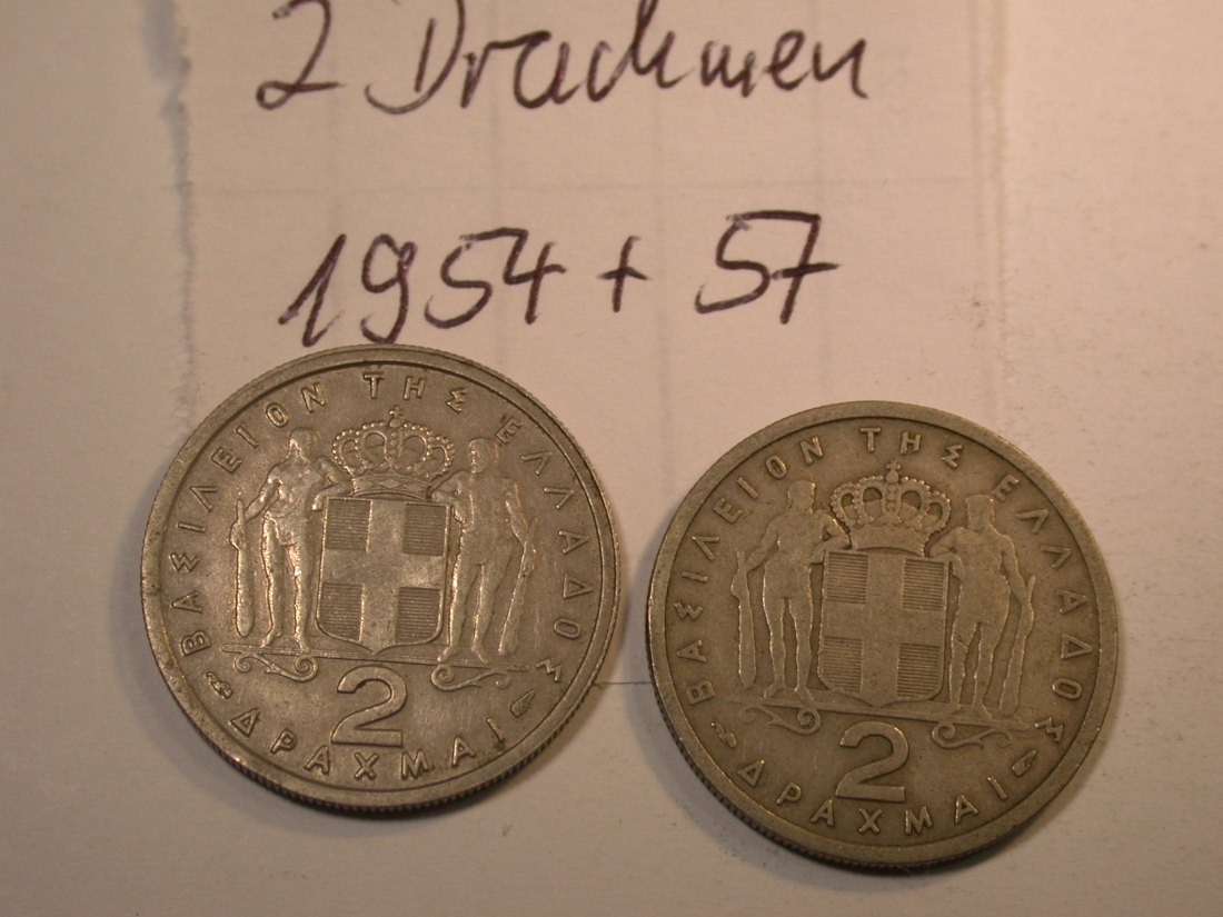  Griechenland 2 x 2 Drachmen 1954 + 1957  Originalbilder   