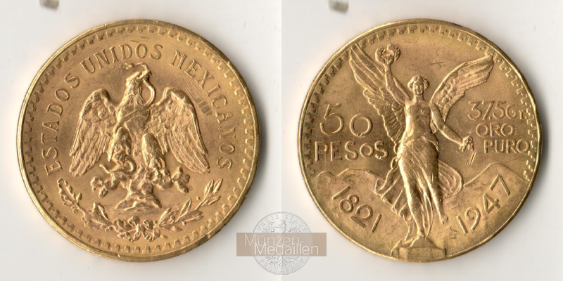  Mexiko 50 Pesos Centenario (Independence) 1929 (1921-1947) MM-Frankfurt KM#481 Feingold: 37,5g   