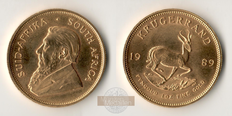 Süd Afrika MM-Frankfurt Feingold: 31,1g 1 Krügerrand 1989 