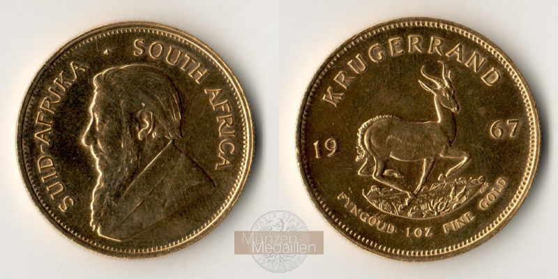 Süd Afrika MM-Frankfurt Feingold: 31,1g 1oz Krügerrand 1967 