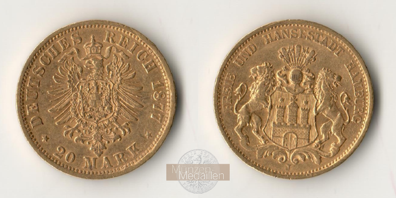 Deutsches Kaiserreich. Hamburg 20 Mark MM-Frankfurt Feingold: 7,17g  1877 J 