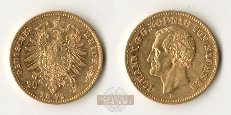 Dt. Kaiserreich Sachsen, Johann MM-Frankfurt KM#1232 Feingold: 3,58g 10 Mark (1872-1873) 1873 E 